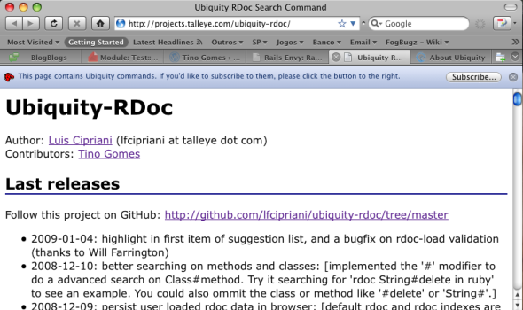 Página do RDoc-Ubiquity